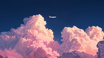 Silent Flight Starry Night, plane, clouds, cloud, artist, artwork, art, digital-art, ai HD wallpaper