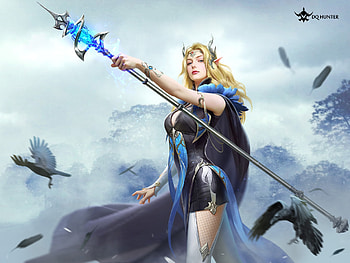 Goddess, sorceress, frumusete, bird, dqhunter, girl, dq hunter, raven, fantasy, luminos HD wallpaper
