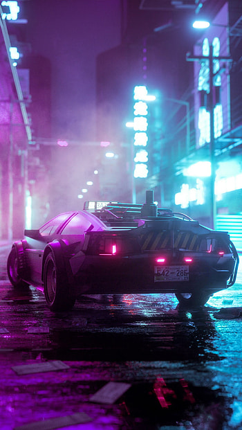 Back to the future, automotive_design, motor_vehicle, neon, purple HD phone wallpaper