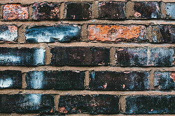 Close-up of a weathered brick wall showcasing diverse textures and colors. HD wallpaper