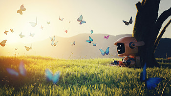 A Robot Enjoying Summer On A Grass Field, robot, summer, grass, artist, artwork, art, digital-art, ai HD wallpaper