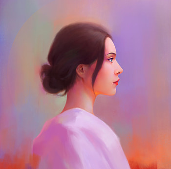Girl, kimono, pink, fantasy, asian, face, ogouo, wen yuhang, profile, frumusete HD wallpaper