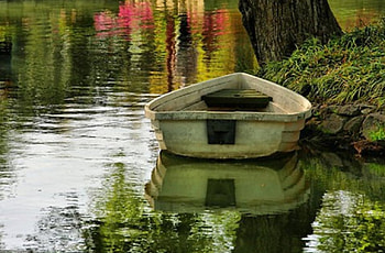 boat on the river, greenery, nature, reflection, water HD wallpaper