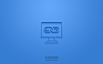 Blockchain 3d icon, blue background, 3d symbols, Blockchain, finance icons, 3d icons, Blockchain sign, finance 3d icons, cryptocurrency HD wallpaper