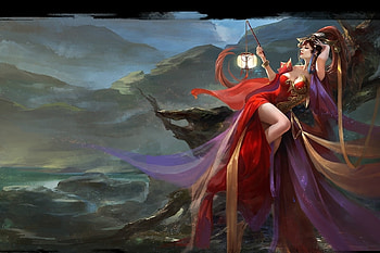 Fantasy girl, asian, fantasy, light, red, girl, luminos, lantern HD wallpaper