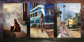 Waiting, trains, graph, collage, models HD wallpaper