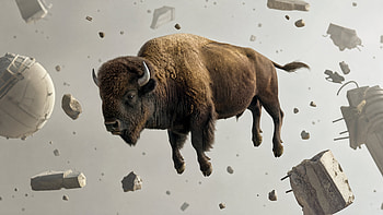 : Buffalo Adrift — Surreal, American Bison HD wallpaper