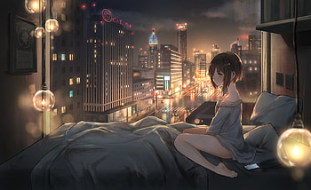 Anime Girl City Lights , anime-girl, anime, artist, artwork, digital-art HD wallpaper