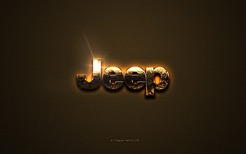 Jeep golden logo, artwork, brown metal background, Jeep emblem, creative, Jeeplogo, brands, Jeep HD wallpaper