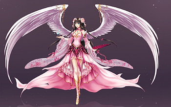Angel, wings, girl, pink, Anime HD wallpaper