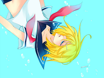 Kagamine Rin, sexy, blue eyes, cute, girl, vocaloid, anime, short hair, blonde hair HD wallpaper