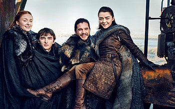Sansa Stark, Bran Stark, Game of Thrones 2017, Jon Snow, Arya Stark, Isaac Hempstead-Wright, Kit Harington, Maisie Williams, Sophie Turner HD wallpaper