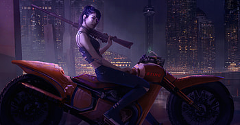 Girl On Bike Art, cyberpunk, artist, artwork, artstation HD wallpaper