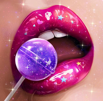 Lips, harsh taggar, lolippop, stars, cosmos, blue, lios, art, purple, pink, fantasy, mouth HD wallpaper