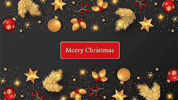 Golden Red Christmas Stars Balls Glitter Snowflakes Black Background Christmas HD wallpaper