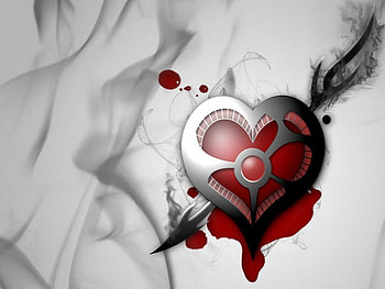bloody valentine!, smokey, pain, 3d, abstract, stabbed, love, bleed, broken, metal, care, heart, blood HD wallpaper
