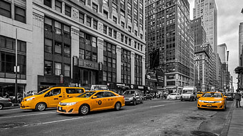 Yellow taxis, New York City, Busy streets, Iconic cabs HD wallpaper