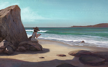 Lost In Words By The Ocean, artist, artwork, art, digital-art, sea, ocean, artstation HD wallpaper