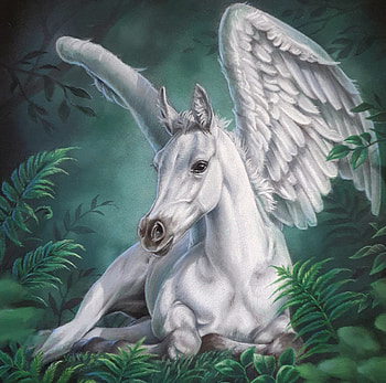 Deep in the forest, wings, frumusete, white, art, satu manninen, pegasus, fantasy, green, luminos HD wallpaper