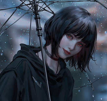 Girl with umbrella, umbrella, fantasy, art, rain, nixeu, face, girl, dark HD wallpaper