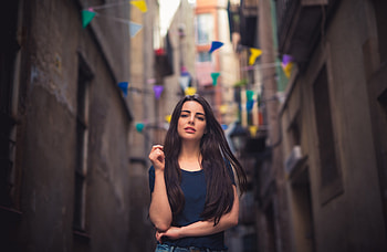 Beautiful, brunette, girl at street HD wallpaper