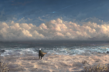 Beachwalk, alone, artist, artwork, digital-art HD wallpaper