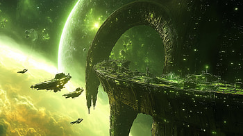 Alien space station, sci-fi environment, space, space station, green HD wallpaper