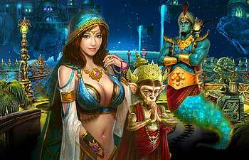 Jasmine and Genie, digital, art, fantasy, lamamake, genie, , beautiful, princess jasmine, fairy HD wallpaper