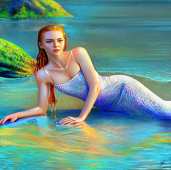 Mermaid, Paint, Girl, Vivid, Woman, Red hair, Portrait HD wallpaper