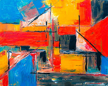 Colorful abstract painting with bold brushstrokes and vibrant hues, displaying modern art style. HD wallpaper