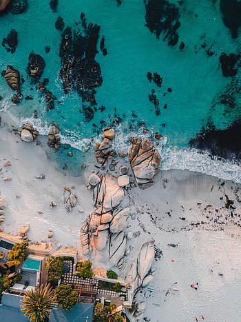 Nature, Sea, Beach, Palms, Building, Rocks, View From Above HD phone wallpaper