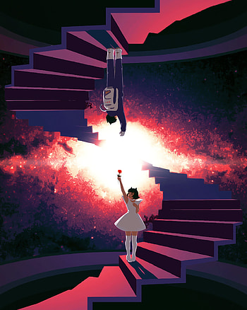 Art, Flower, Girl, Glow, Ladder, Stairs, Guy HD phone wallpaper