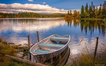 Lake and Boat, boat, calm, cloud, lake HD wallpaper
