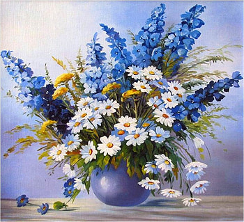 Hunchbacked Tatiana. Delphinium and Daisies, hunchbacked tatiana, art, painting, flower HD wallpaper