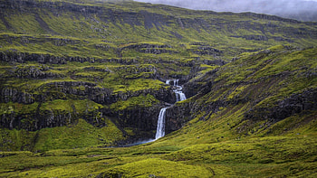 Nature, Grass, Sky, Waterfall HD wallpaper