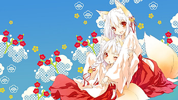 ~Friends To The End~, tails, anime, animal ears, clouds, girls, flowers, friends HD wallpaper