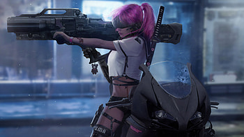 Cyberpunk Girl With Rocket Launcher, artist, artwork, digital-art, artstation HD wallpaper