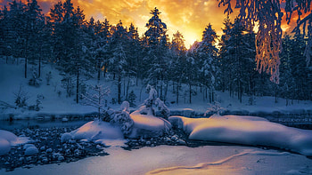 Ringerike, Norway, scandinavia, snow, landscape, trees, colors, sky, rocks, sunset HD wallpaper