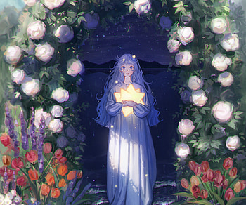 Enchanted Night Bloom: Anime Girl by the Sea and Lake, sea, lake, flower, night, fantasy, Anime, girl, anime girl, anime night, fantasy anime HD wallpaper
