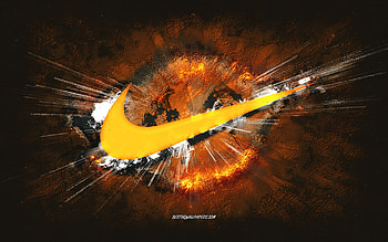 Nike logo, grunge art, orange stone background, Nike orange logo, Nike, creative art, Nike grunge logo HD wallpaper