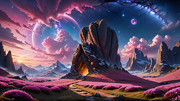 Artistic Cave Landscape Beneath a Cosmic Sky, artistic, landscape, cave, sky HD wallpaper