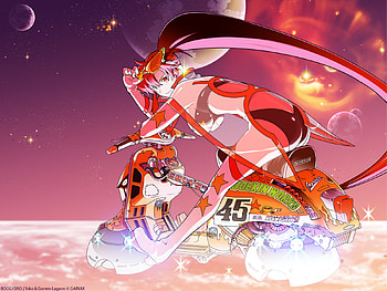 Yoko Ritona, colorful, flames, cute, stars, long hair, beauty, moon, sexy, gurren lagenn, yoko, hot, beautiful, anime girl, clouds, space, redhead, fire HD wallpaper