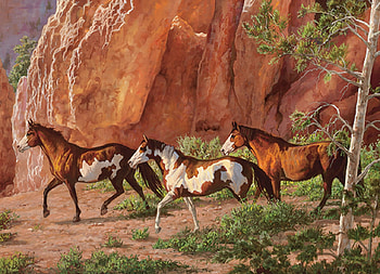 Horses, animal, horse, painting, art, pictura, canyon HD wallpaper