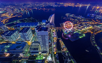 Yokohama City, night, japanese, scenery, city, japan, ferris, yokohama HD wallpaper