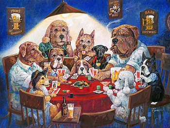 Poker Dogs, artwork, table, cards, funny, painting HD wallpaper