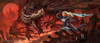 Elegy, girl, red, fantasy, art, sandara tang, dragon HD wallpaper