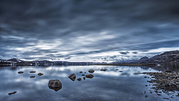 beautiful lake kleifarvatn in iceland, clouds, shallow, rocks, lake HD wallpaper
