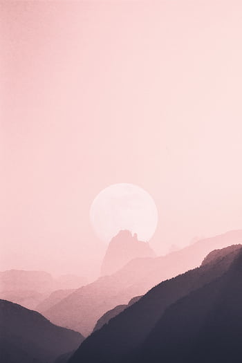 Gentle moonrise casting a soft glow over misty mountain ranges, creating a tranquil and calming scene. HD phone wallpaper