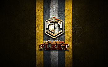 San Diego Fleet, golden logo, AAF, yellow metal background, american football team, San Diego Fleet logo, american football HD wallpaper