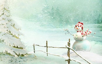 christmas snowman, snowman, christmas, tree, fence HD wallpaper